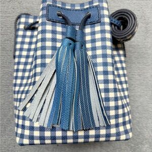 J. Crew Navy and Cream Plaid Crossbody bucket Bag